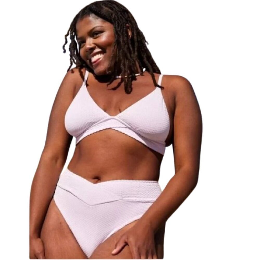 Women's L NWT Aerie Jacquard Crossover Bikini Bottoms Light Purple
